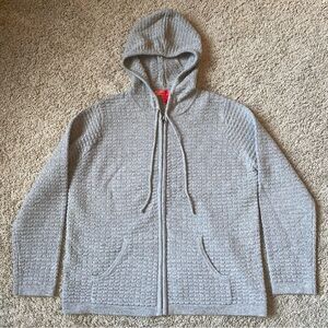 Skyr Sweater 100% Lambswool Hooded Full Zip Womens M Tan Pockets Cardigan Flaw